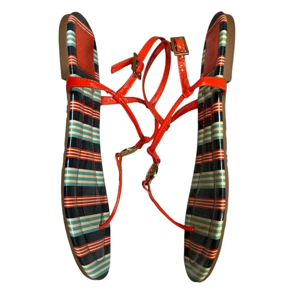 Tory Burch Emmy Logo Thong Sandals Women’s 8.5 Orange Patent Leather Straps
